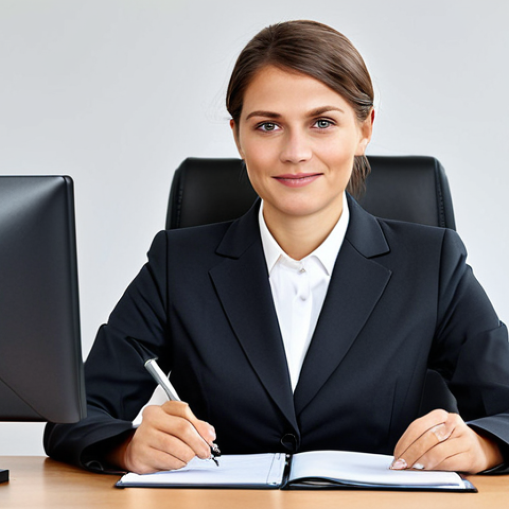 **

"A professional businesswoman in a modest business suit, sitting at a desk in a modern German office, fully clothed, appropriate attire, safe for work, perfect anatomy, natural proportions, professional photography, high quality."

**