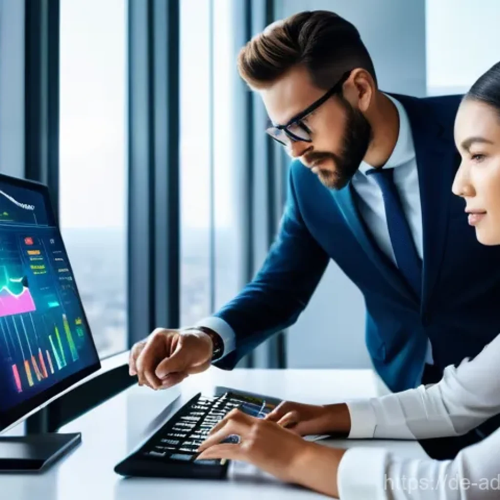 퍼포먼스 마케팅을 위한 효과적인 리포트 작성 - **Prompt:** A diverse team of four marketing professionals (two men, two women, all in smart busines...