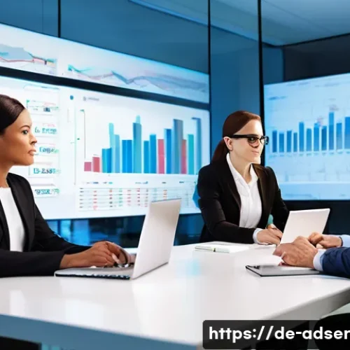 퍼포먼스 마케팅의 지표와 측정 방법 - **Prompt:** A diverse group of marketing professionals, adults in smart business attire, are collabo...