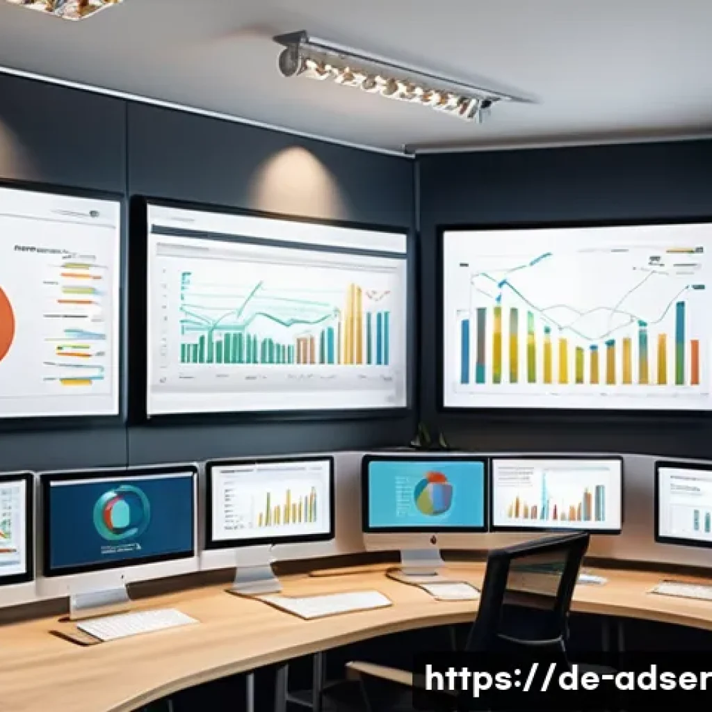 퍼포먼스 마케팅 캠페인의 성공 요소 - A modern office environment in Germany with a diverse team of marketing professionals analyzing larg...
