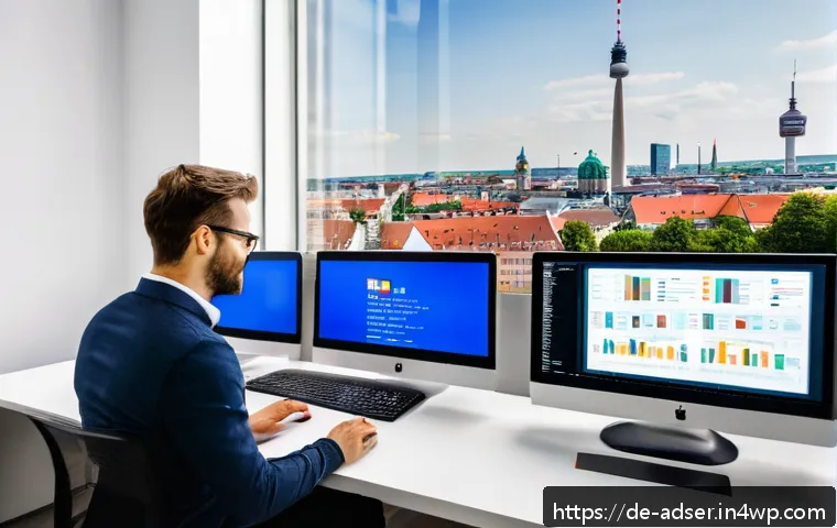 퍼포먼스 마케팅의 광고 효과 분석 도구 - A modern digital marketing office scene in Berlin, Germany, showing a professional marketer analyzin...