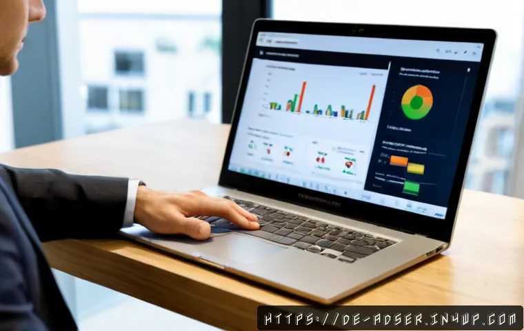 퍼포먼스 마케팅의 데이터 수집 방법 - Photorealistic modern German marketing office, a data analyst reviewing campaign performance on a la...